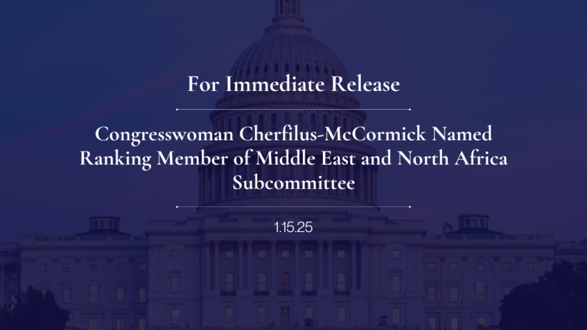 Congresswoman Cherfilus-McCormick Named Ranking Member of Middle East and North Africa Subcommittee