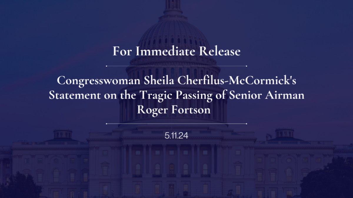 Congresswoman Sheila Cherfilus-McCormick's Statement on the Tragic Passing of Senior Airman Roger Fortson