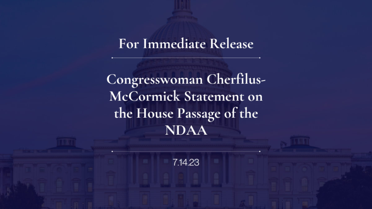 Congresswoman Cherfilus-McCormick Statement on the House Passage of the NDAA