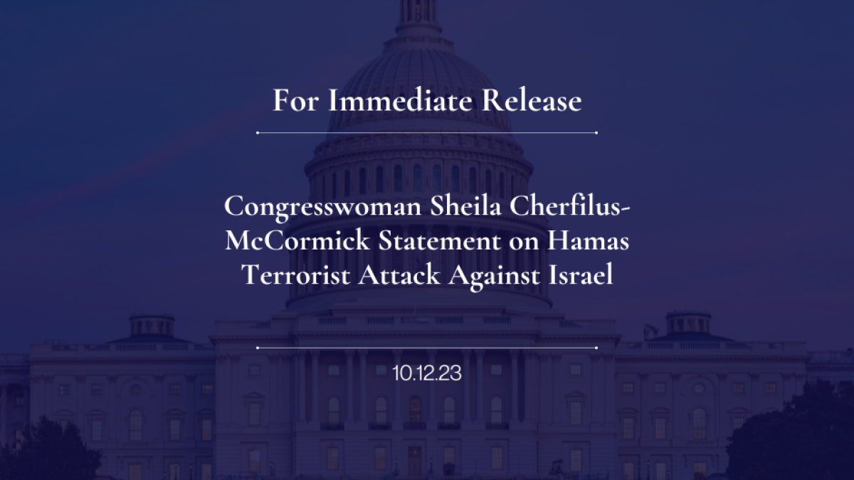 Congresswoman Sheila Cherfilus-McCormick Statement on Hamas Terrorist Attack Against Israel