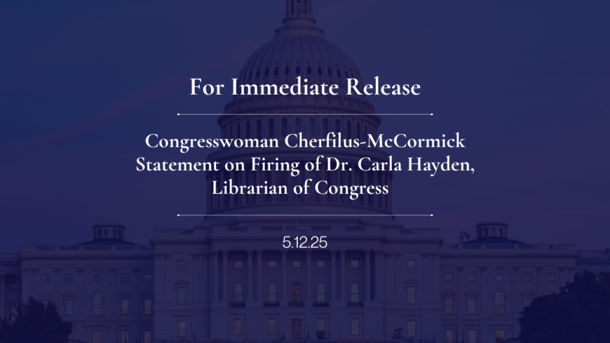 Congresswoman Cherfilus-McCormick Statement on Firing of Dr. Carla Hayden, Librarian of Congress