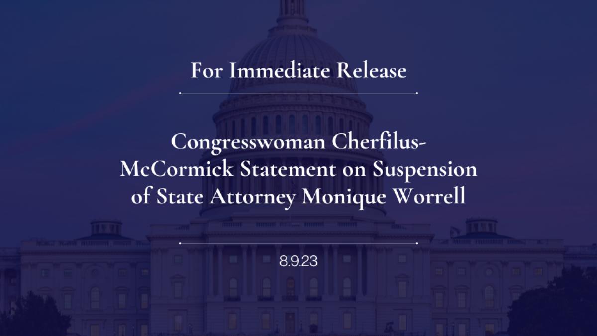 Congresswoman Cherfilus-McCormick Statement on Suspension of State Attorney Monique Worrell