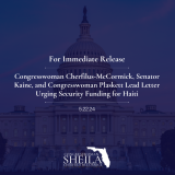 CHERFILUS-MCCORMICK, KAINE, PLASKETT LEAD LETTER URGING SECURITY FUNDING FOR HAITI