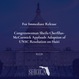 Congresswoman Sheila Cherfilus-McCormick Applauds Adoption of UNSC Resolution on Haiti