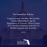 Congresswoman Cherfilus-McCormick, Senator Blumenthal Urge the Department of Veterans Affairs to Issue ACA Antidiscrimination Rules for VA Health Programs and Activities