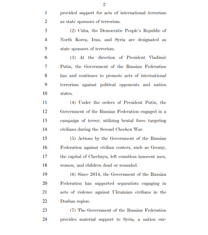 Russia is a State Sponsor of Terrorism Act Bill Text