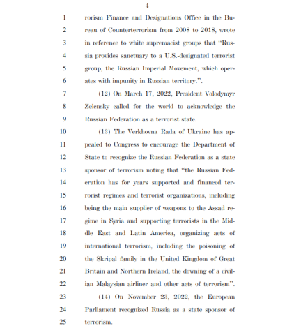 Russia is a State Sponsor of Terrorism Act Bill Text